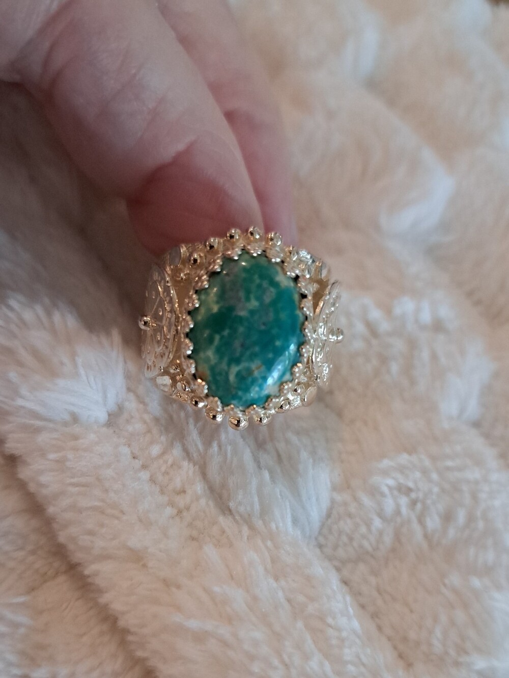 Elegant 925 Silver Ring with Green Turquoise Stone,heavy Weight